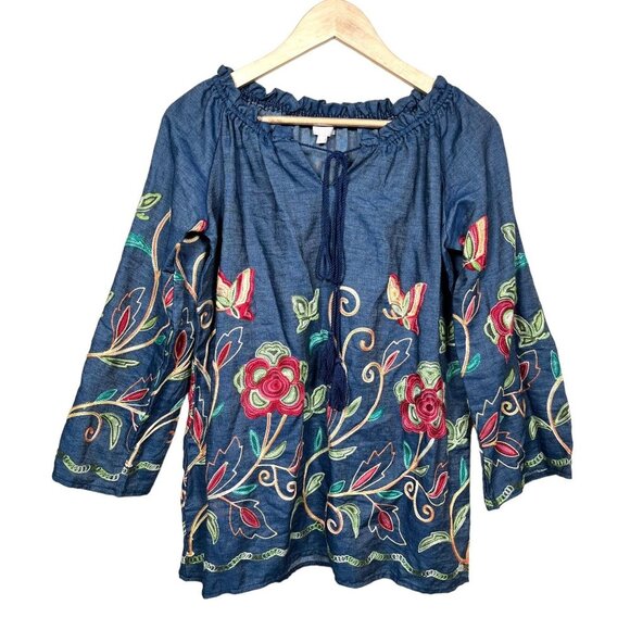 Sorrento Denim floral embroidered floral Y2K tunic sz S - Picture 1 of 7